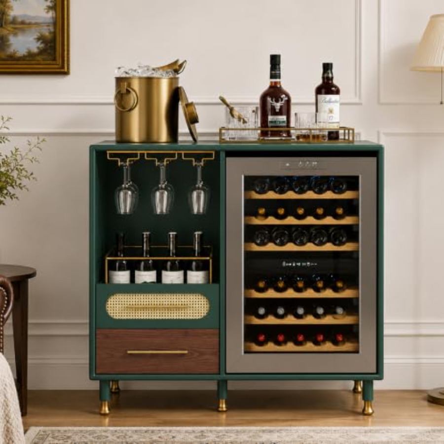 Home Bar And Fridge - Bar Cabinet with Mini Fridge Space,